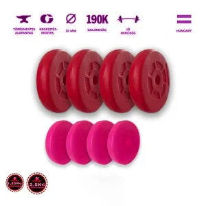 GazoFitness® Súlytárcsa 4 x 1,25 Kg - 4 x 2,5 Kg (15 Kg) (Piros- Rózsaszín)